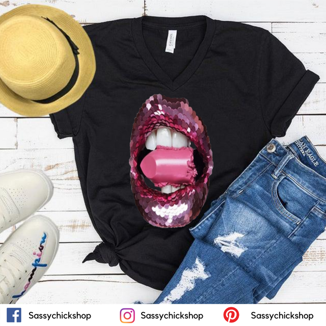 Glitter Lips V-Neck - Shop Sassy Chick