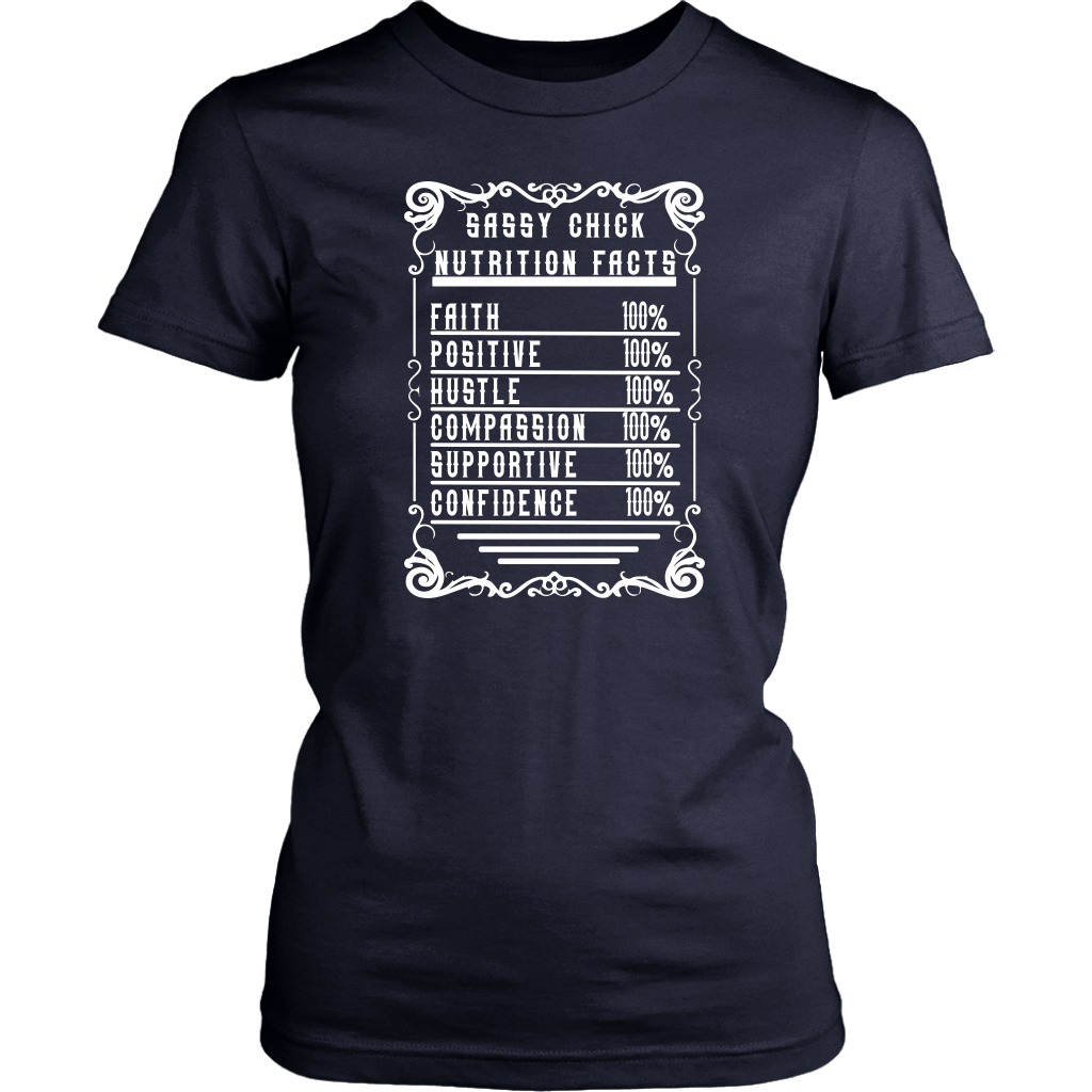 Sassy Chick Nutrition Facts Women's Unisex T-Shirt | Shop Sassy Chick - Navy