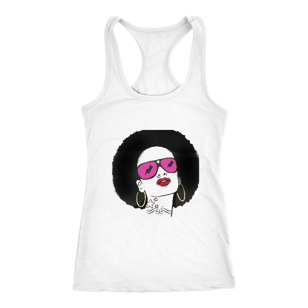 Sassy Afro Racerback Tank Top - White | Shop Sassy Chick