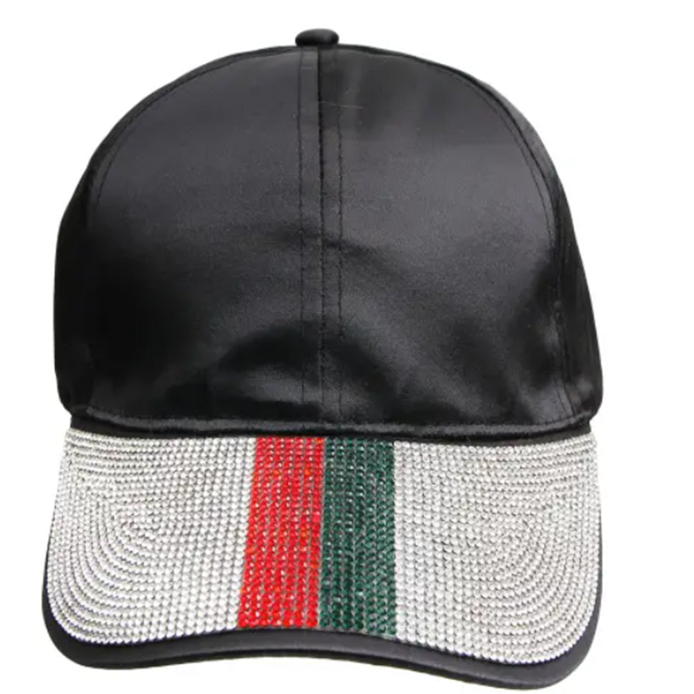 Black Satin Hat with Green and Red Stripe