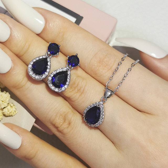 Dark Blue 925 Sterling Silver Jewelry Set