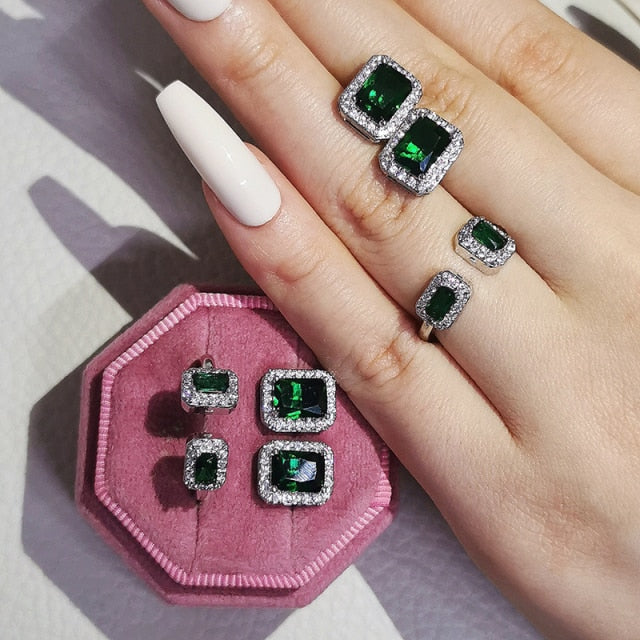 Emerald 925 Sterling Silver Jewelry Set