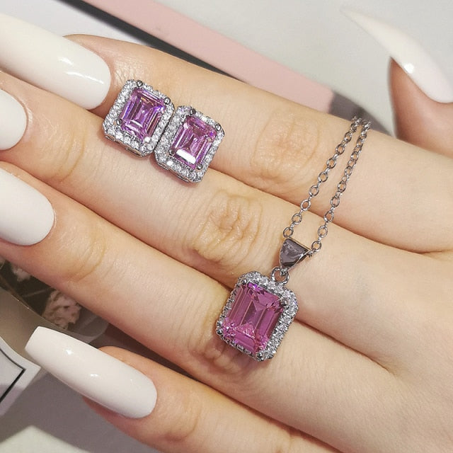 Pink 925 Sterling Silver Jewelry Set