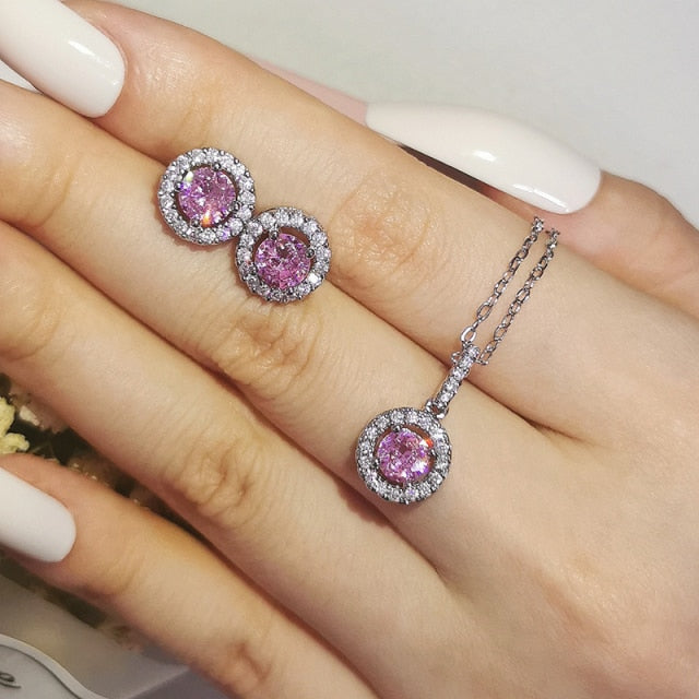 Pink 925 Sterling Silver Jewelry Set