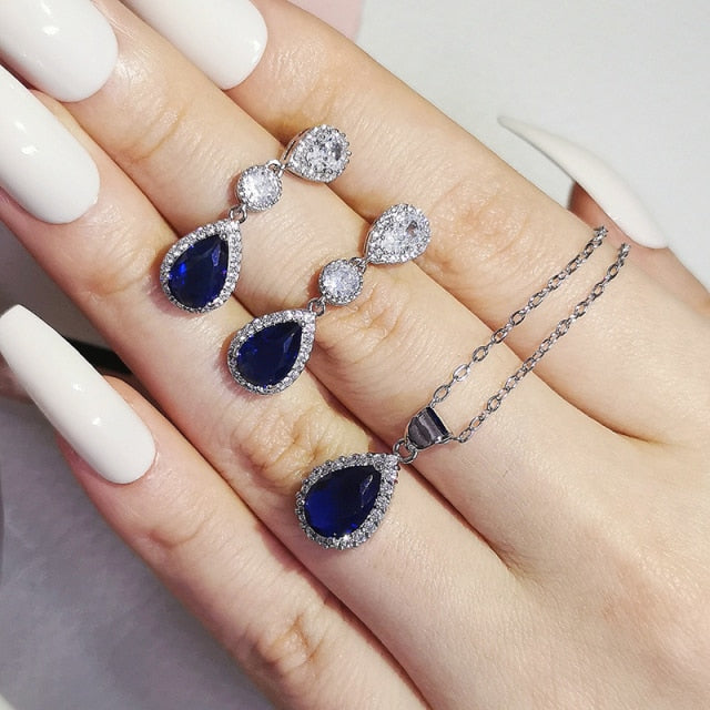 Blue 925 Sterling Silver Jewelry Set