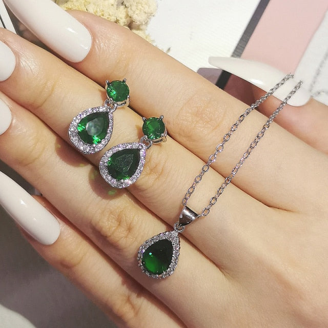 Green 925 Sterling Silver Jewelry Set