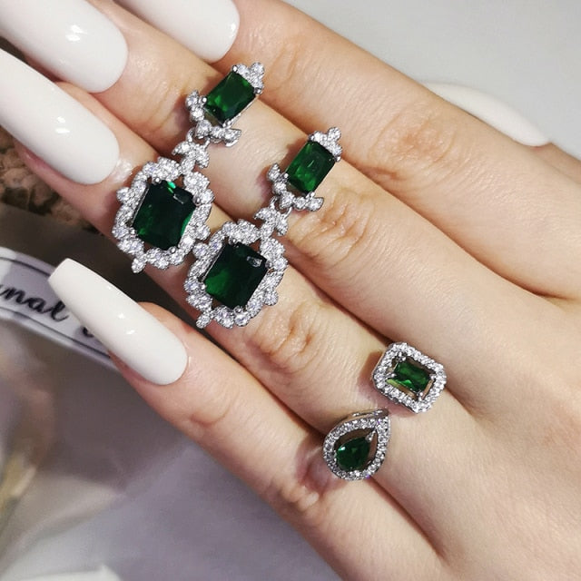 Emerald 925 Sterling Silver Jewelry Set