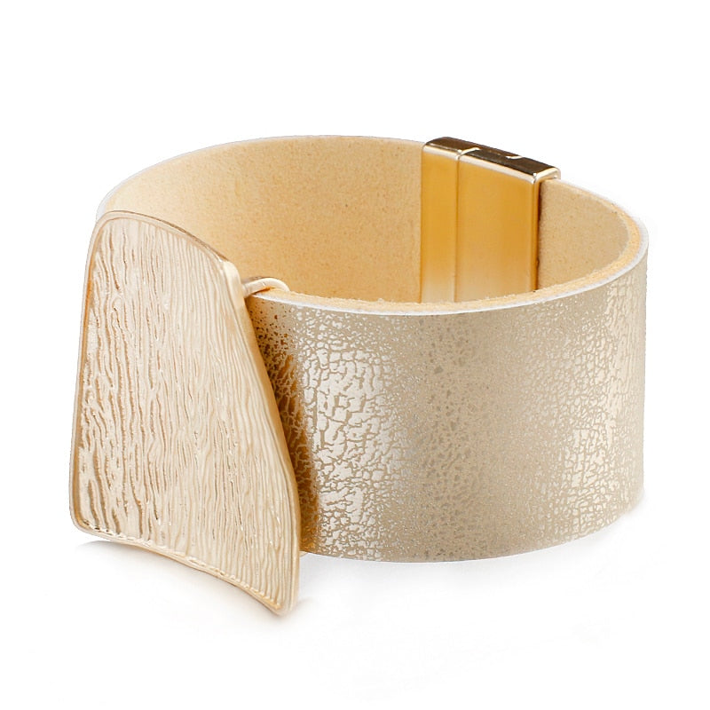 Champagne Gold Color Metal Leather Bracelet