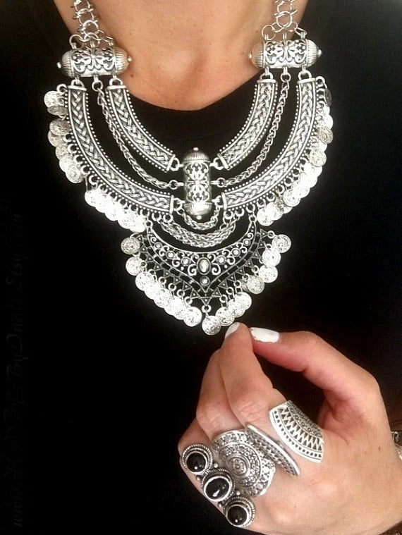 Model using Boho Chic Vintage Necklace