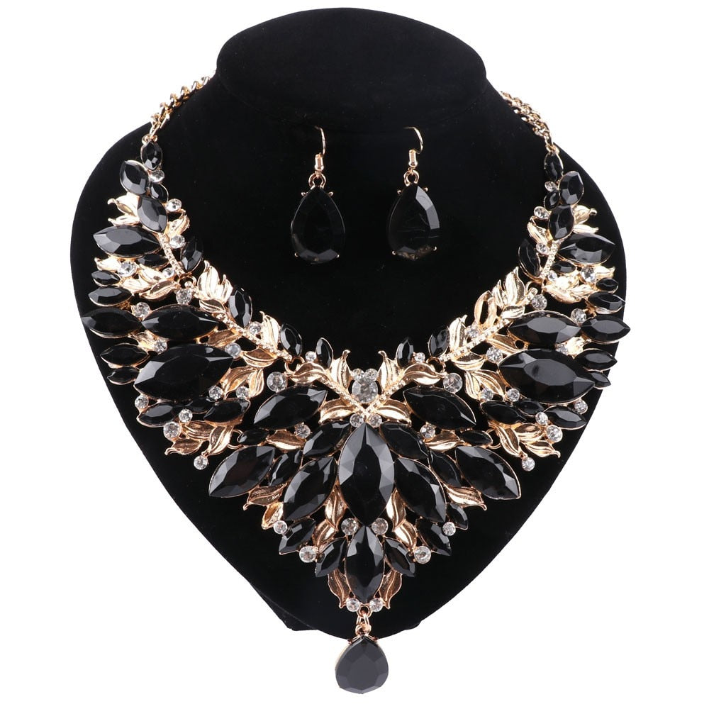 Black Boho Crystal Jewelry Set