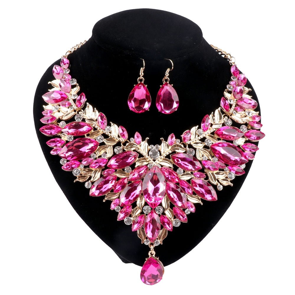 Pink Boho Crystal Jewelry Set