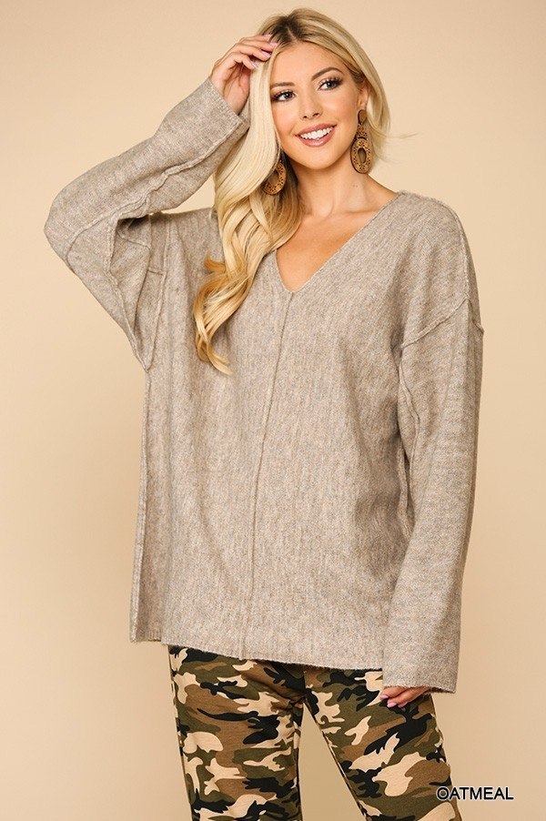 Soft Sweater With Cut Edge - Shop Sassy Chick