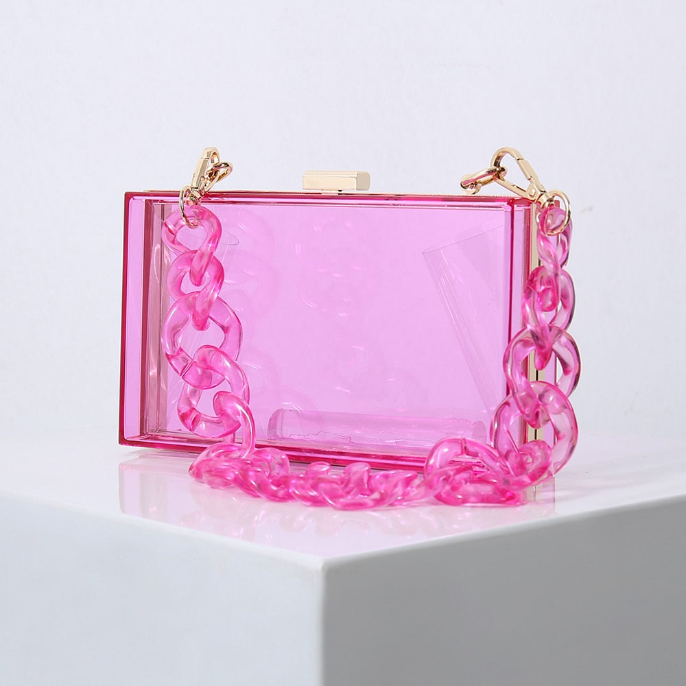Pink Candy Color Acrylic Jelly Clutch Purse