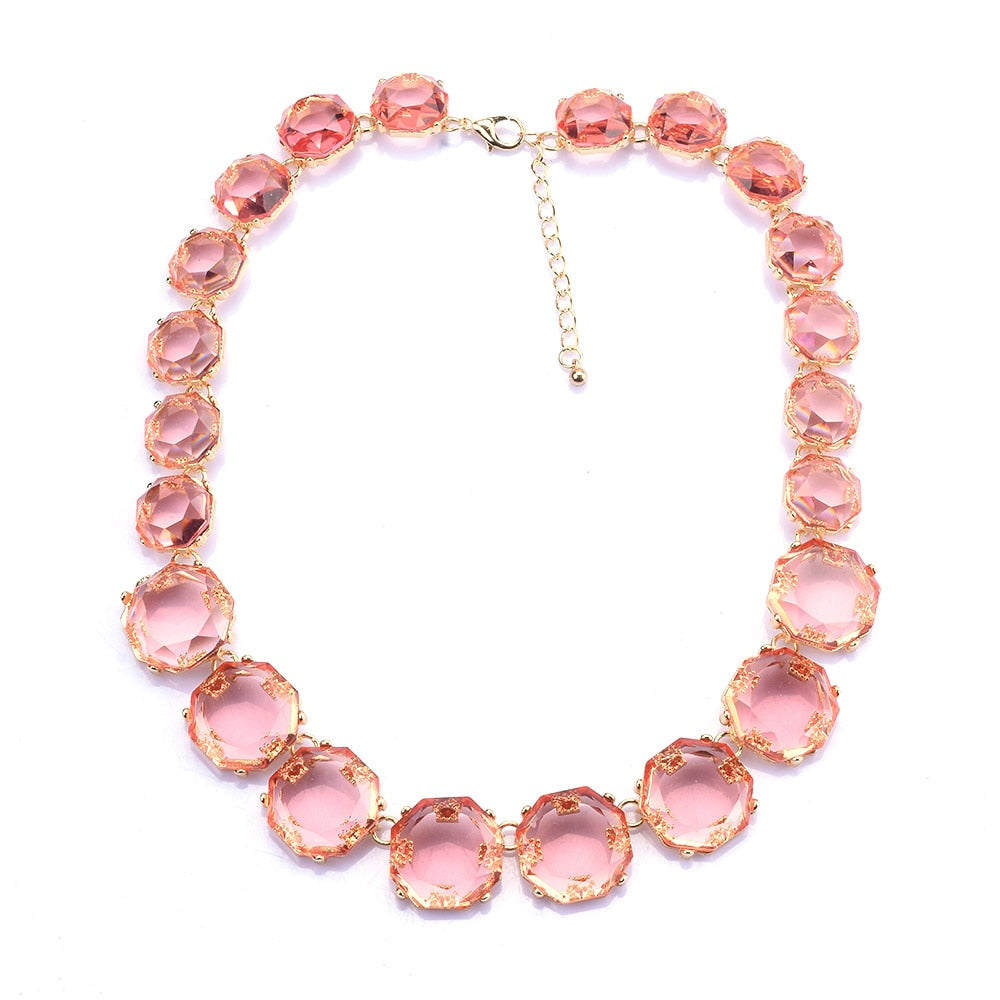 Pink Candy Color Transparent Gem Necklace