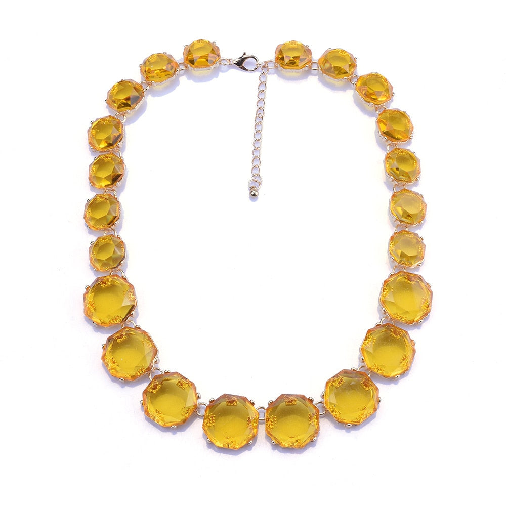 Gold Candy Color Transparent Gem Necklace