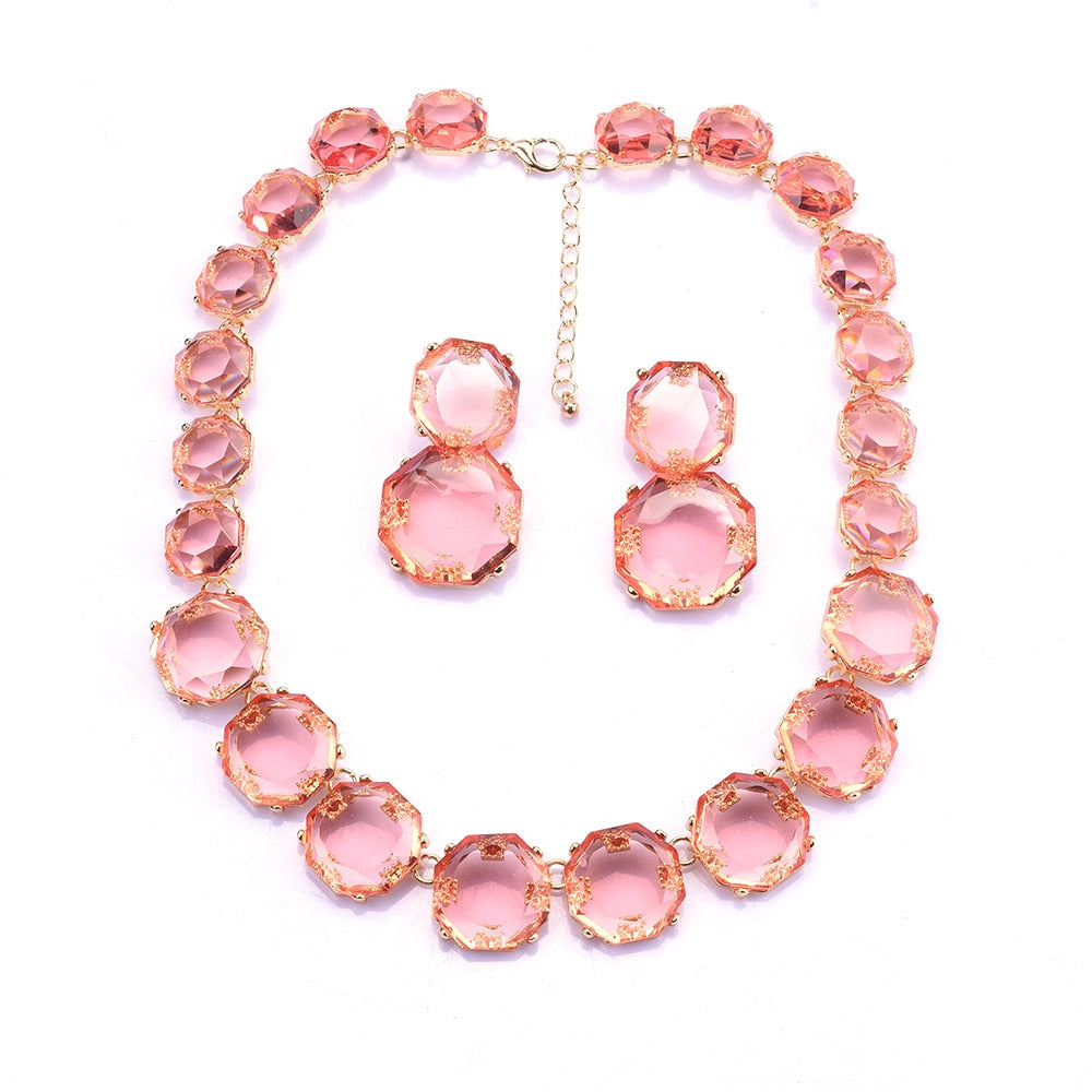 Pink Candy Color Transparent Gem Necklace