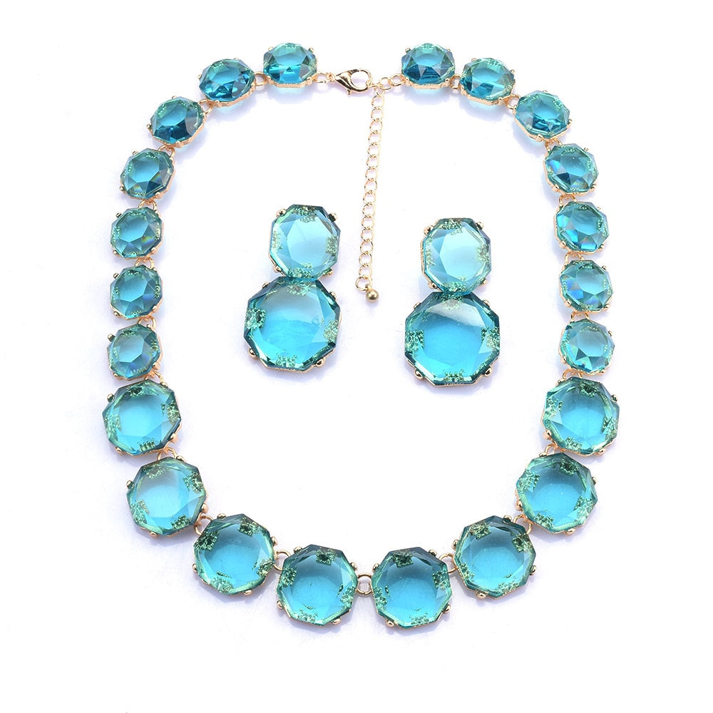 Blue Candy Color Transparent Gem Necklace