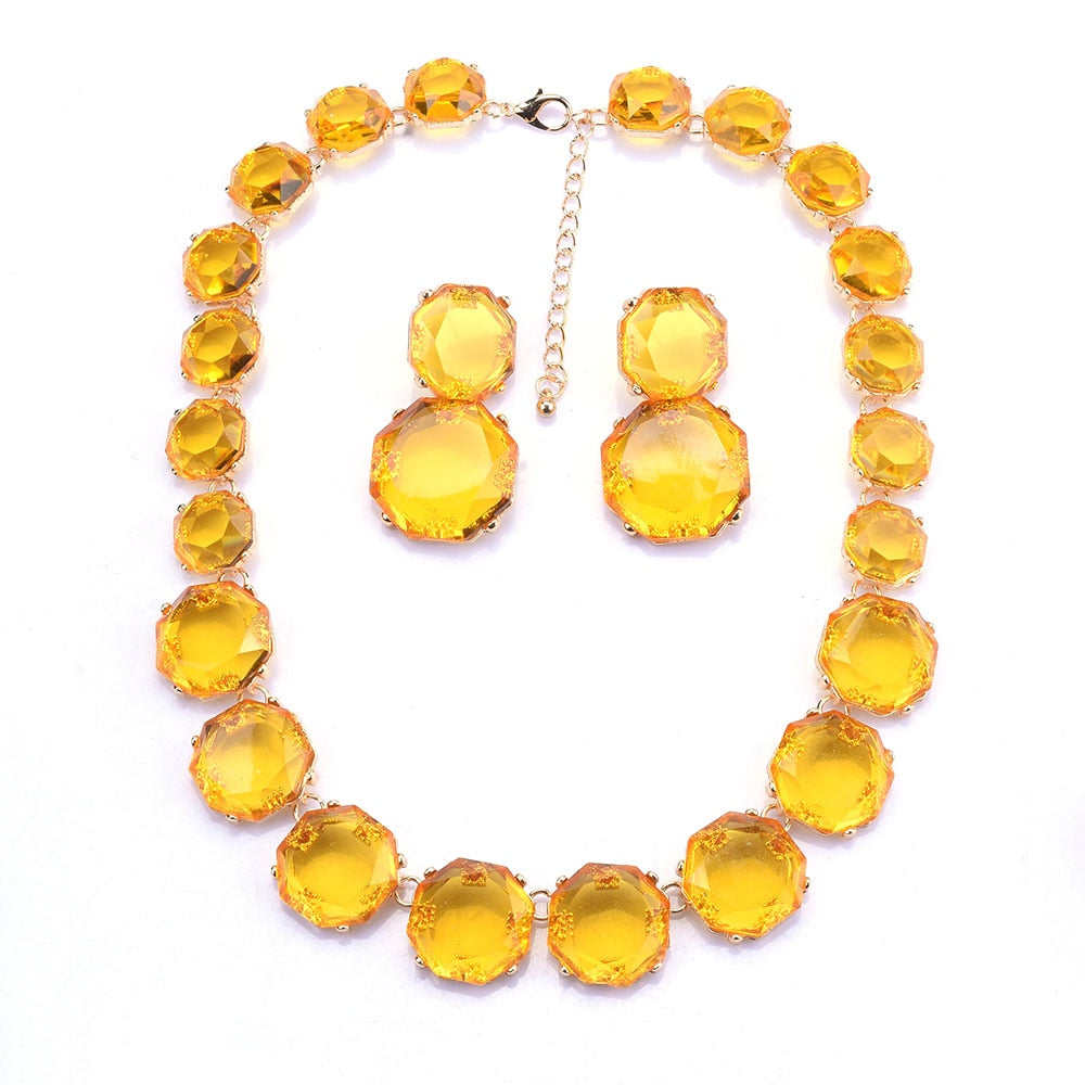Gold Candy Color Transparent Gem Necklace