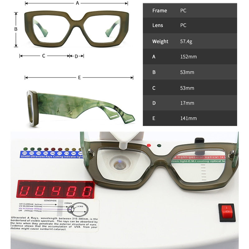 Size of Colorful Square Polygon Frame Glasses
