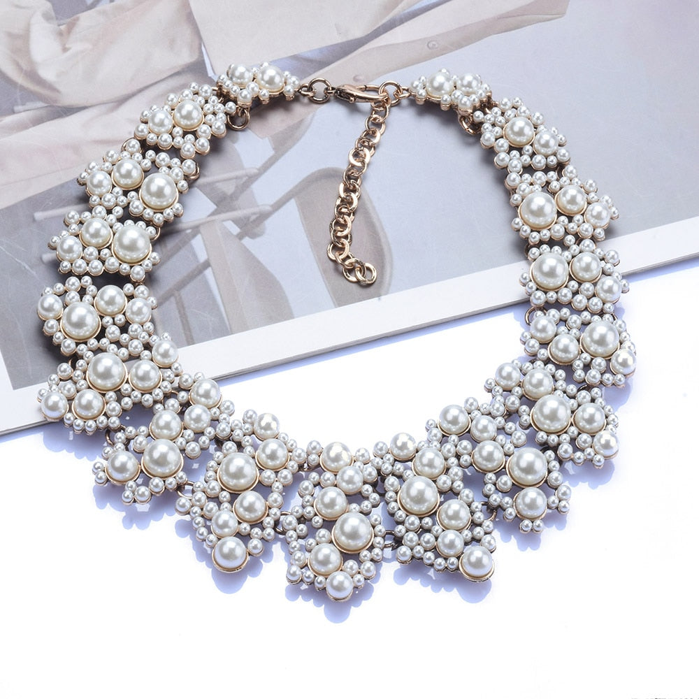White Crystal Pearls Necklace