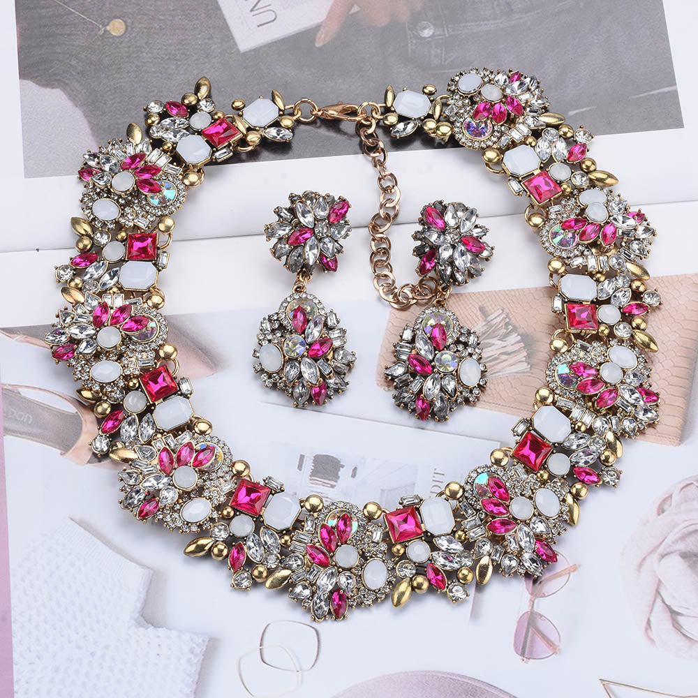 Pink white Crystal Rhinestone Necklace