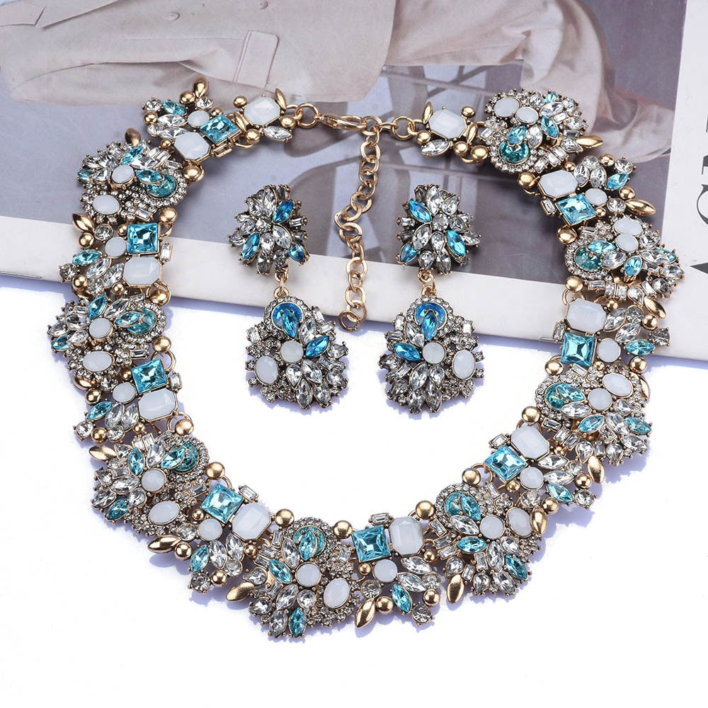 Blue white Crystal Rhinestone Necklace