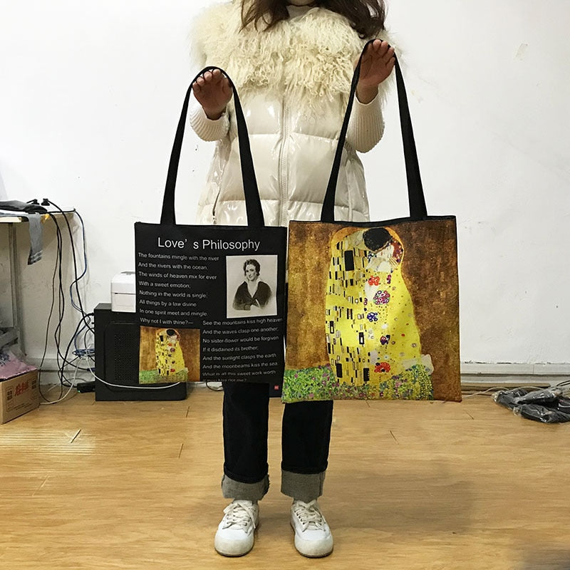 Model holding Cute Printed Tote Bag