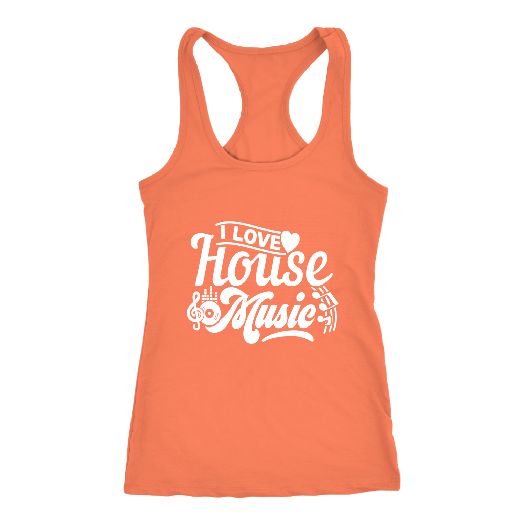 I Love House Music Racerback Tank Top - Orange  | Shop Sassy Chick