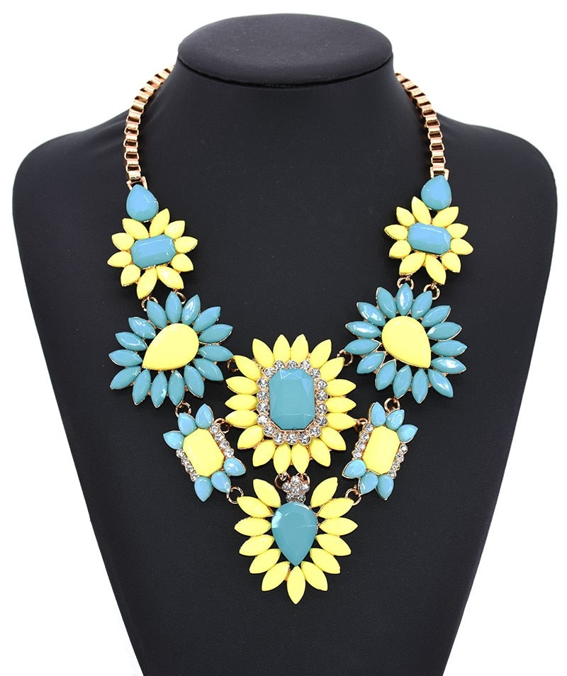 Yellow Blue Ethnic Maxi Necklace