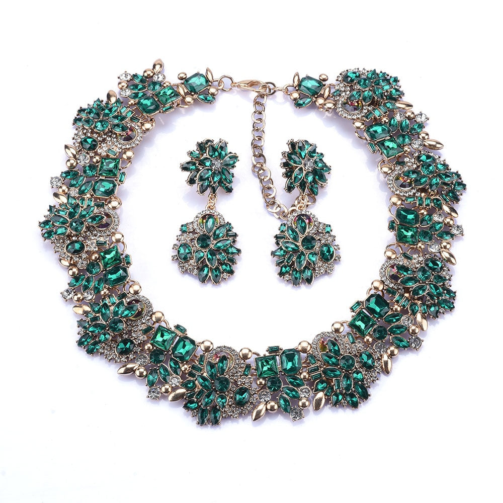 Green Crystal Rhinestone Necklace Set