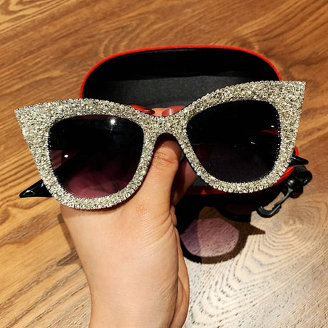 Vintage Oversized Bling Cat Eye Sunglasses