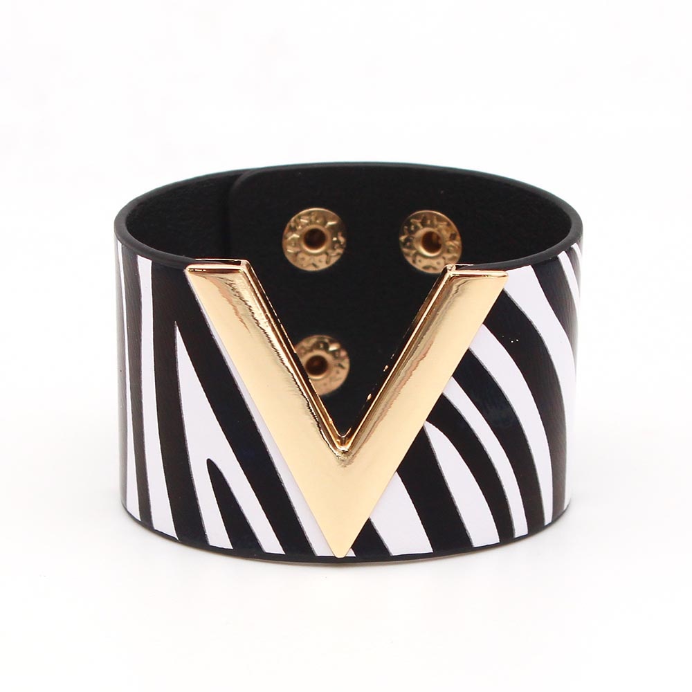 V Shaped Leather Cuff Bracelet