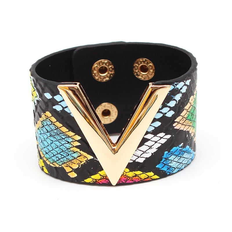 V Shaped Leather Cuff Bracelet
