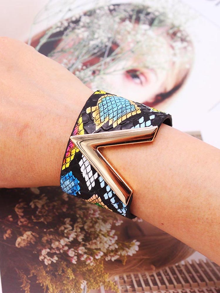 V Shaped Leather Cuff Bracelet