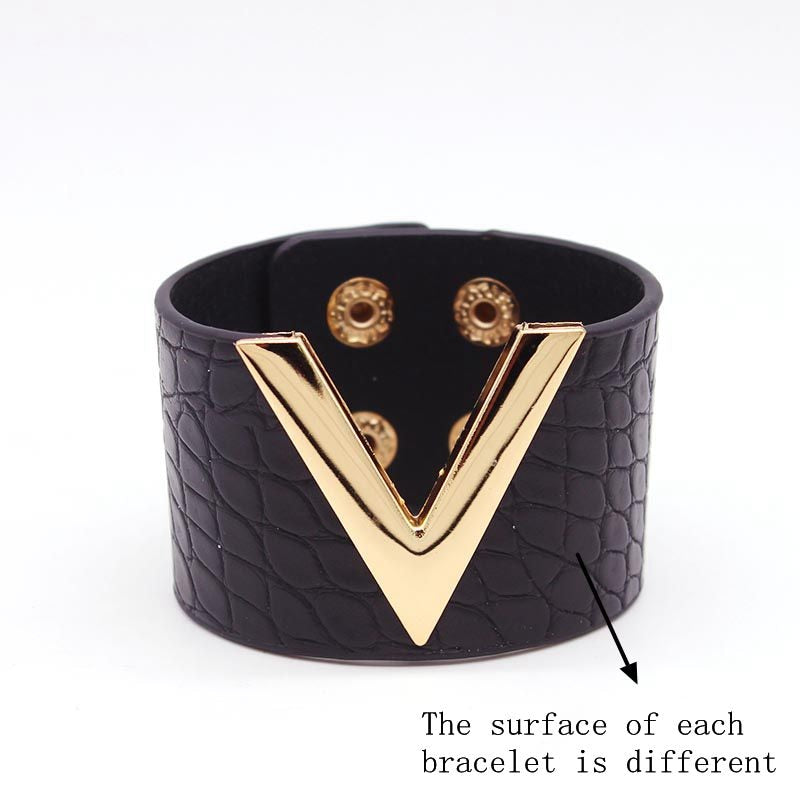 V Shaped Leather Cuff Bracelet