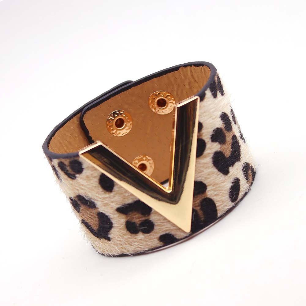V Shaped Leather Cuff Bracelet