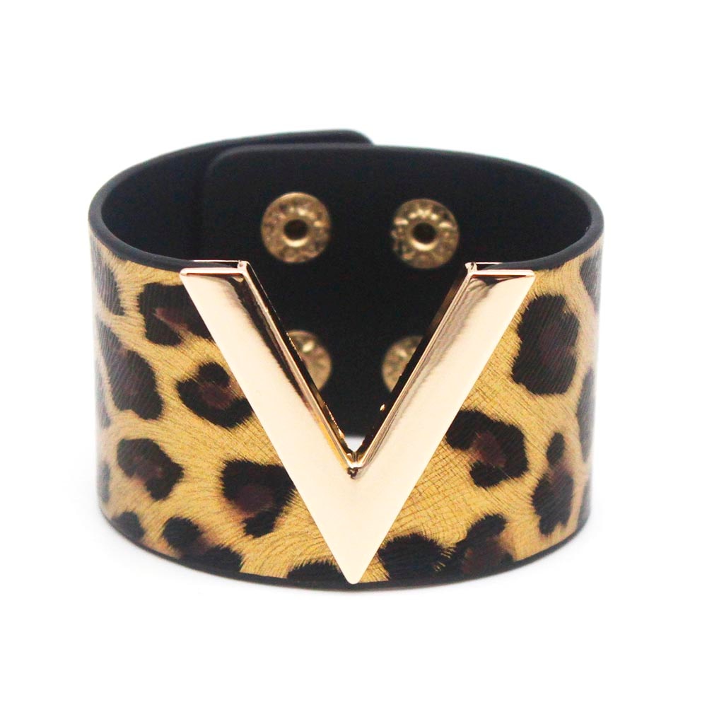 V Shaped Leather Cuff Bracelet