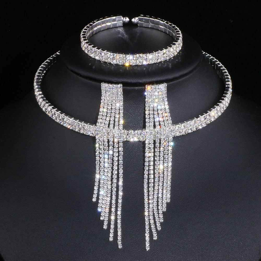 Classic Elegant Tassel Crystal Jewelry Set