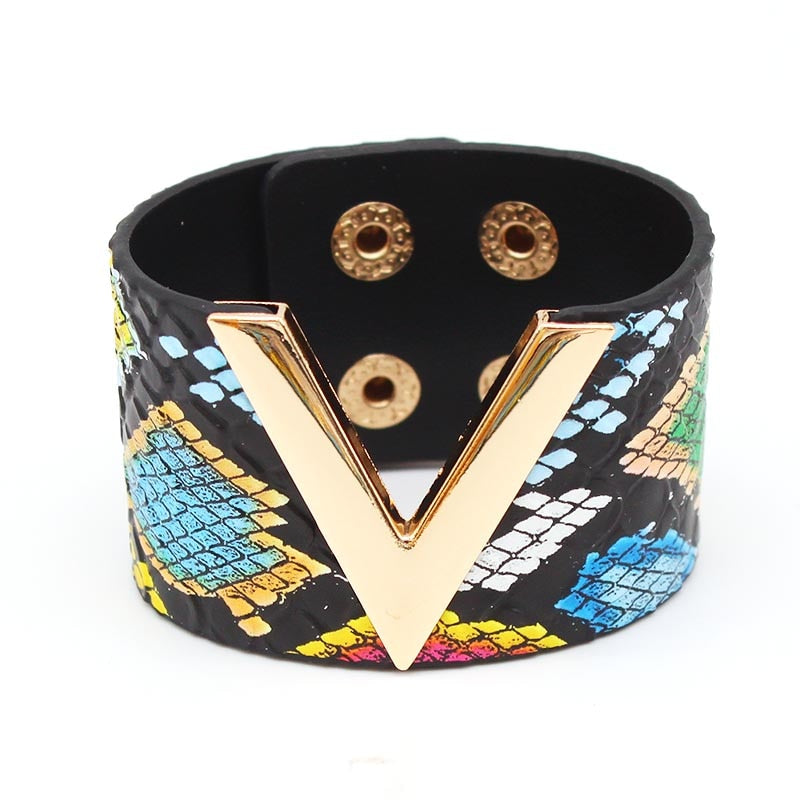 V Shaped Leather Cuff Bracelet