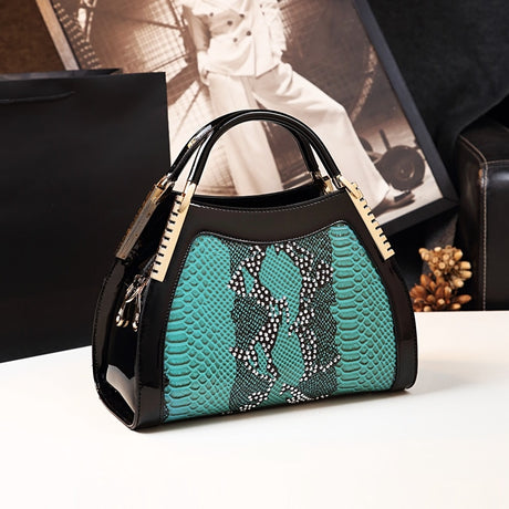 Blue Leather Crystal Diamonds Shoulder Bag