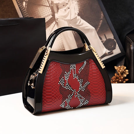 Red Leather Crystal Diamonds Shoulder Bag