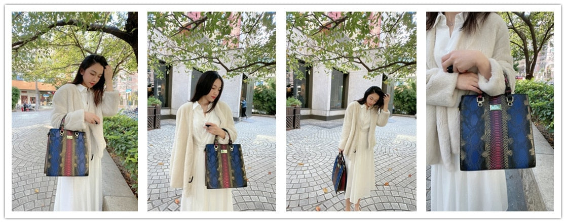 model using Luxury Leather Handbag