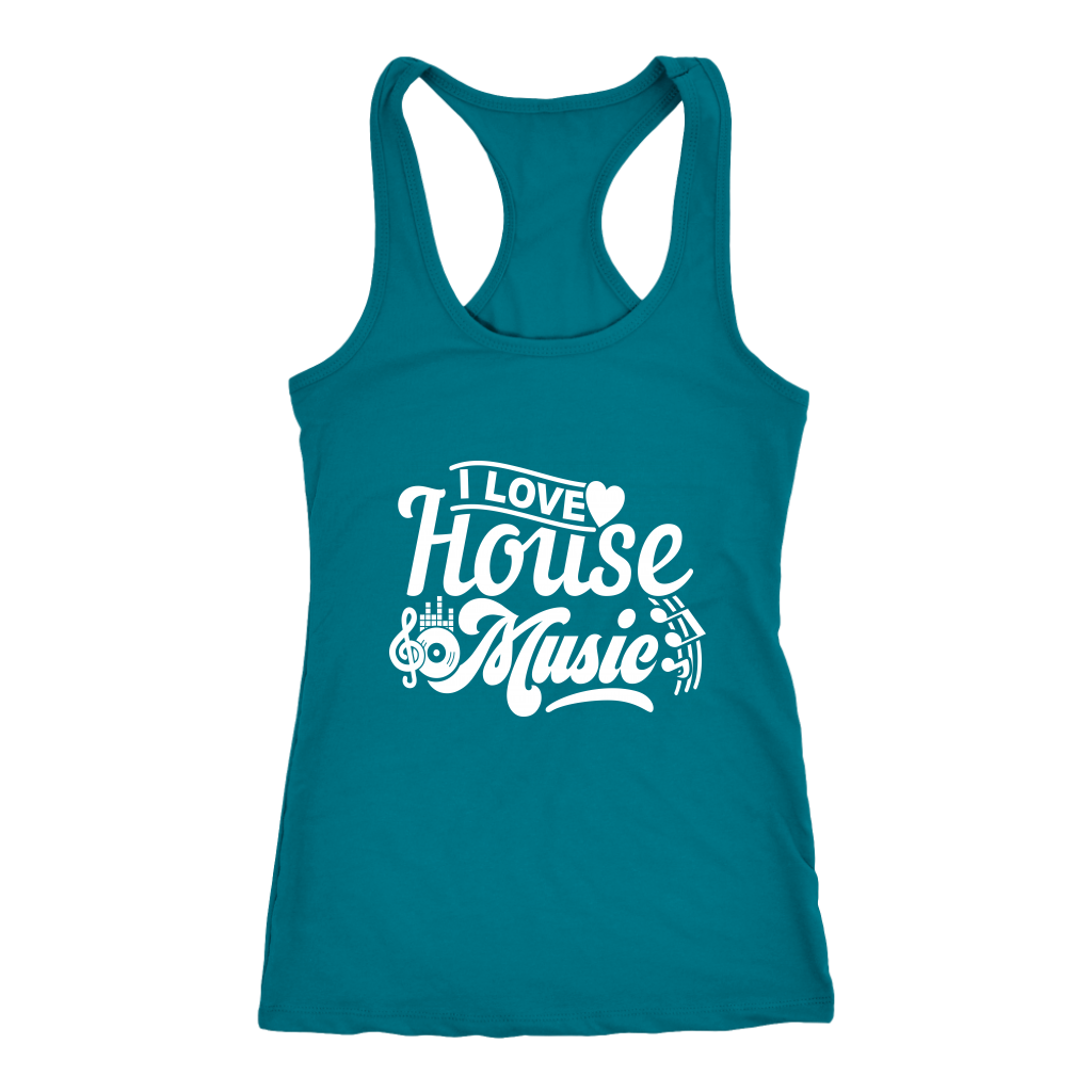 I Love House Music Racerback Tank Top - Indigo | Shop Sassy Chick