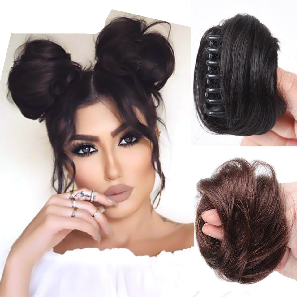 Black Messy Hair Clip-on Bun