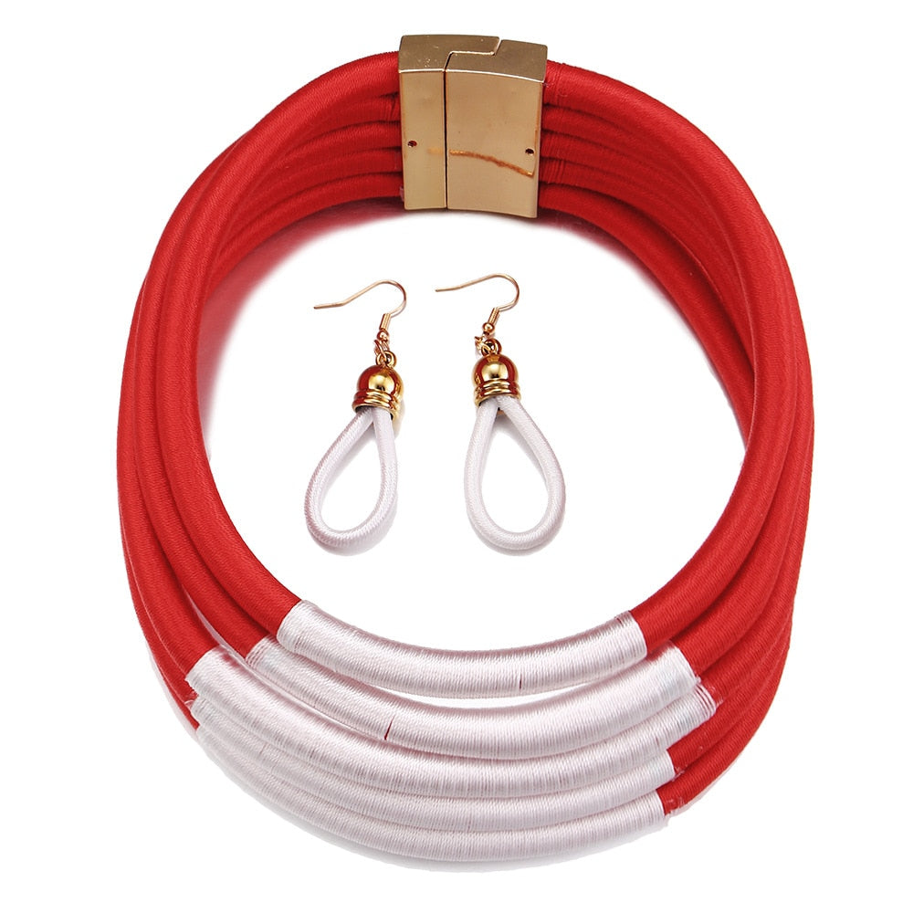 Red White Multi-layer Woven Jewelry Set