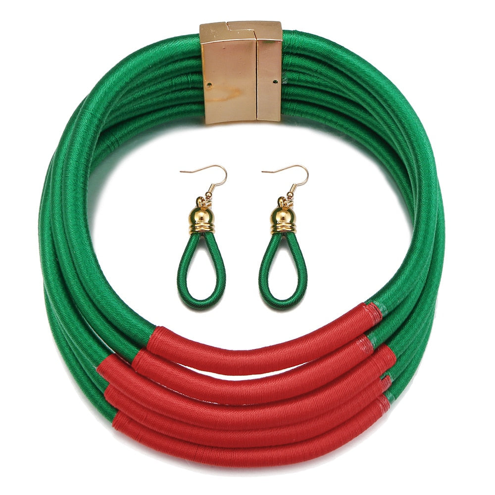 Green Red Multi-layer Woven Jewelry Set