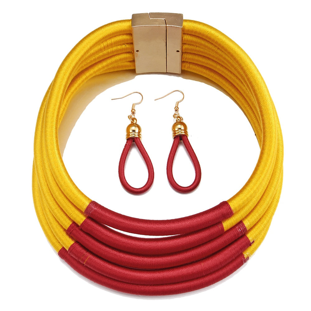 Yellow Red Multi-layer Woven Jewelry Set