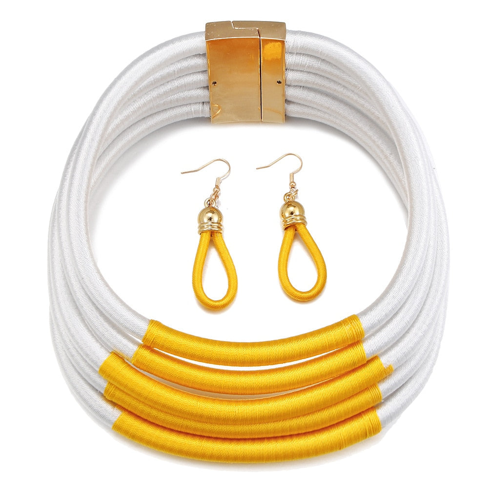 White Yellow Multi-layer Woven Jewelry Set