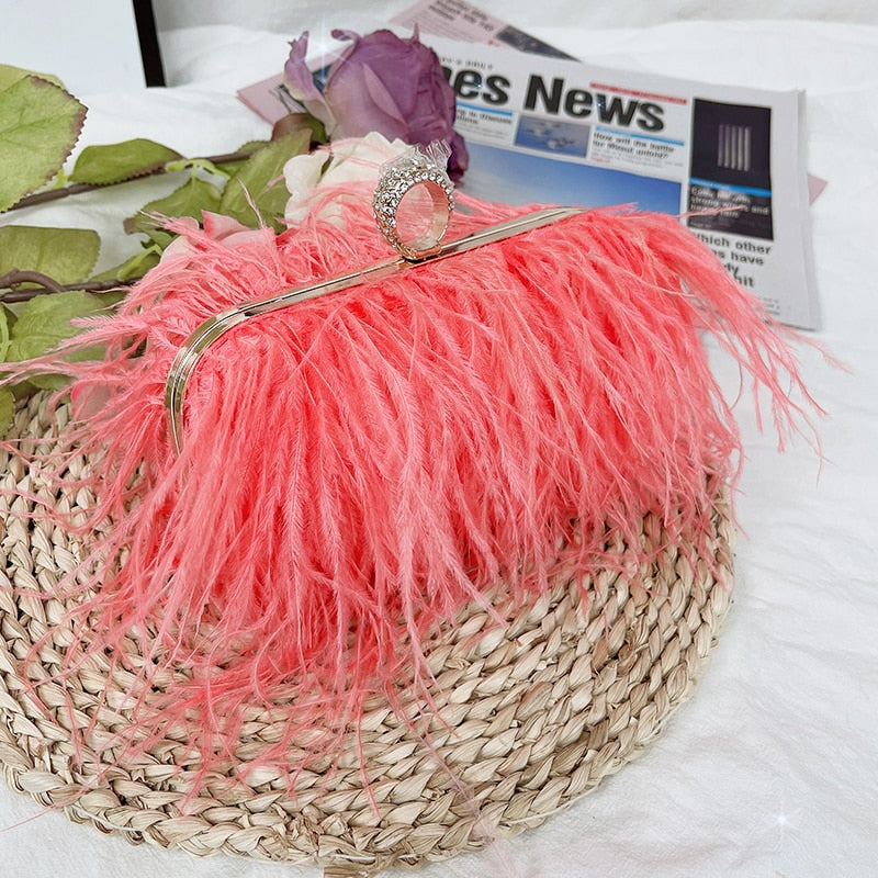 Pink Ostrich Feather Clutch