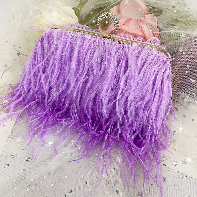 Purple Ostrich Feather Clutch